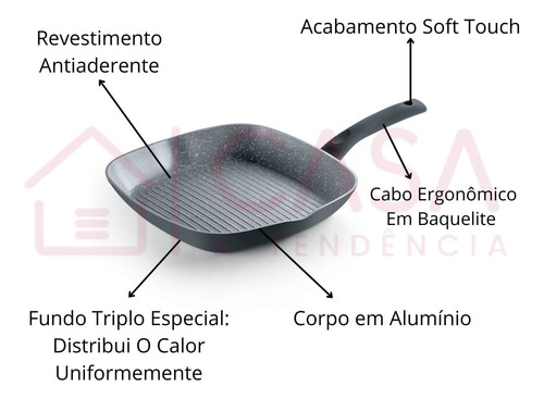 Frigideira Quadrada Hercules Antiaderente 24cm Indução Cinza