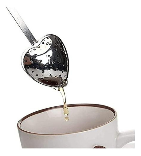 Filtro De Té Acero Inoxidable Agarre Largo Cucharas Corazón Acero Inoxidable