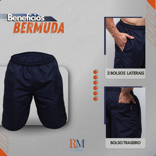 Kit 3 Bermuda Masculina Plus Size Tactel 3 Bolsos Elástico