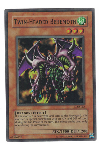 Yugioh Twin Headed Behemoth Super Unl. Lod-063