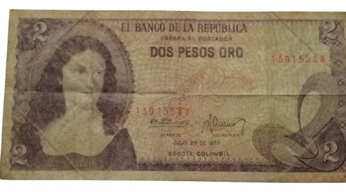 Billete Colombiano De 1977 De 2 Pesos 