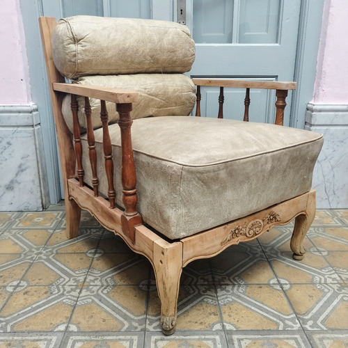 Sillón Francés Estilo Luis Xv Tapizado Cuerina Con Forro (Usado)