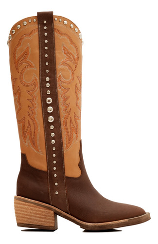 Botas Texanas Mujer Cuero Taco Medio Tachas Bordados Herol