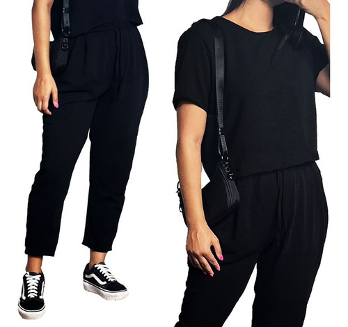 Conjunto Feminino Calça E Blusa Com Bolso Soltinho Confort