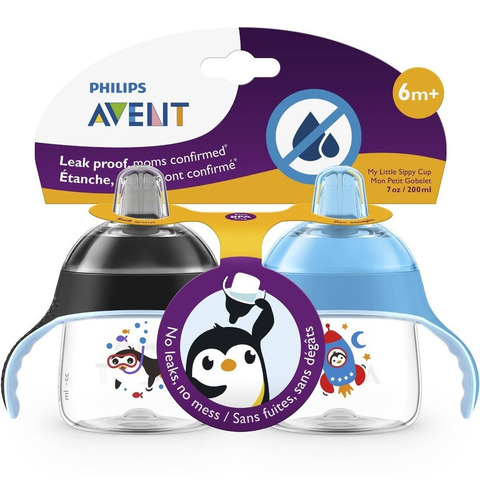 Set Vasos Avent Agarradera Antigoteo 7oz 6 Meses Pack 2