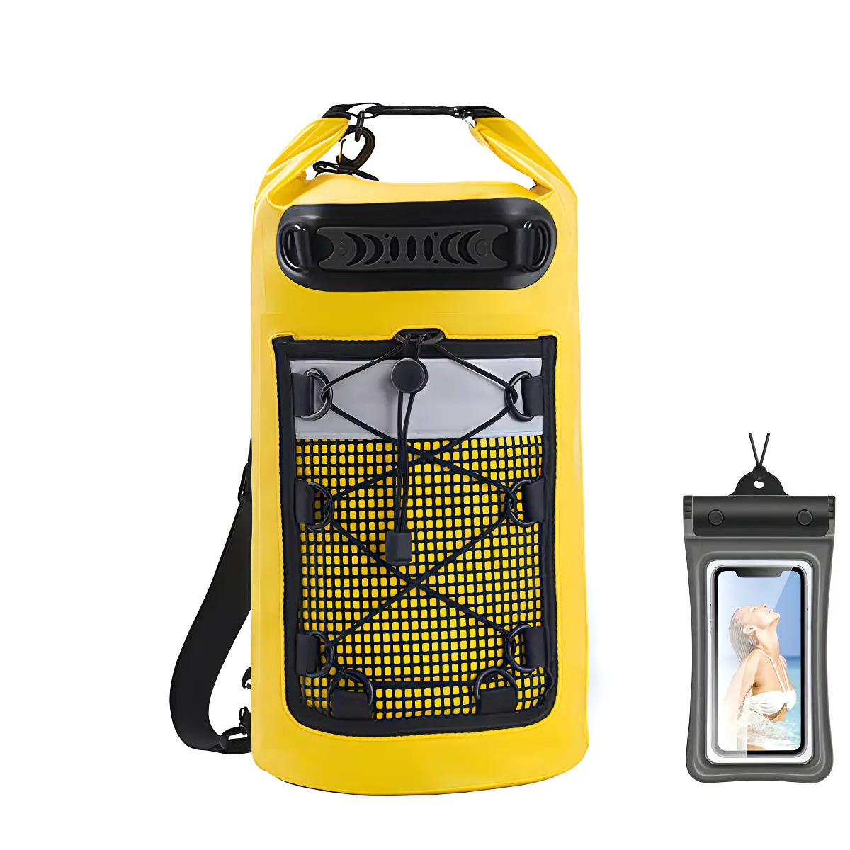 Mochila Seca Impermeable VivanoVago de 10 L, Amarilla, para Kayak y Camping con Funda de Teléfono