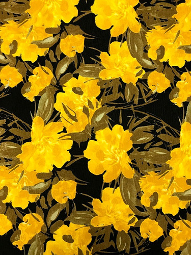 Tecido Para Estofados Jacquard Floral Amarelo E Preto 1m