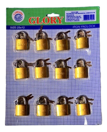 Cadeado 25mm Glory Cartela Com 12