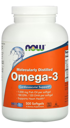 Ômega-3 Molecularmente Destilado Now Foods 500soft Eua/usa Sabor Sem Sabor