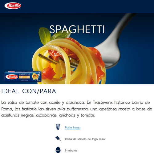 Imagen 2 de 7 de Fideos Spaghetti N°5 Barilla Pasta Larga Italiana - Pack X6