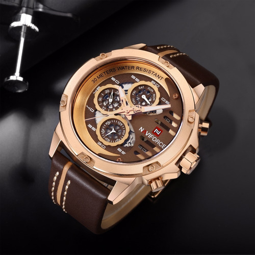 Relógio Masculino Naviforce 9110 Original Marron/dourado