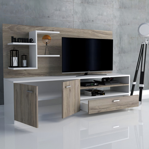 Modular Centro De Entretenimientos Mesa Lcd Led Rack Moderno Color Marrón