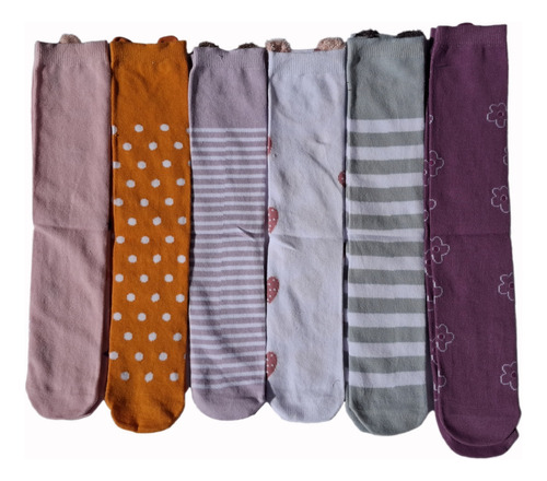 Calcetas De Algodón Para Niña De Animales Hasta La Rodilla Multicolor Variado Único