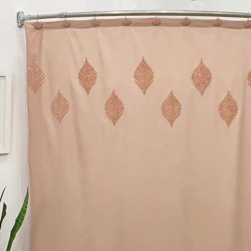 Cortina De Baño Tela Soft Touch Bordada Topstyle Cut Leaf Color Rosa