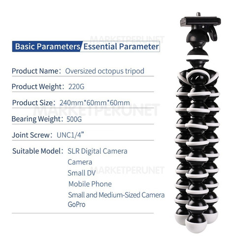 Imagen 6 de 7 de Trípode Flexible Gorillapod Para Camara + Adaptador Celular