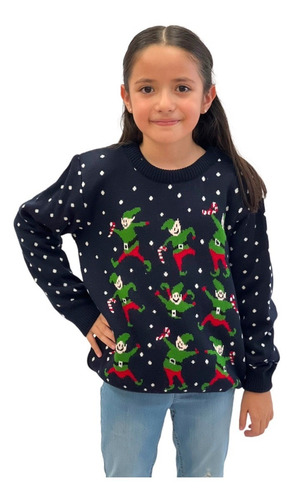 Imagen 2 de 5 de Sueter Navideño / Ugly Sweater Niños Con Duendes Bailando