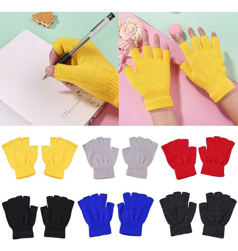 6 Pares De Guantes De Invierno Tejidos De Medio Dedo Para Ad