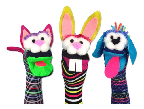 Set De 3 Títeres De Calcetín Animales. Perro, Gato Y Conejo
