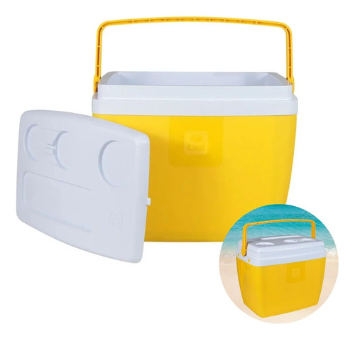 Kit Para Praia Amarelo Cooler Caixa Térmica 36l + Esteira