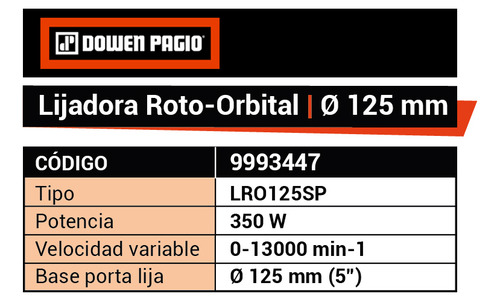 Lijadora Roto Orbital 350 W 220 V Dowen Pagio 9993447 Color Naranja Frecuencia 50 Hz