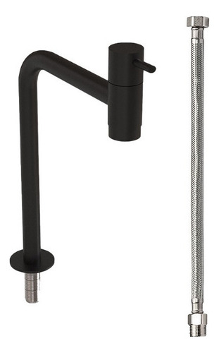 Conjunto Torneira Em Inox Black Bica Média Engate Em Inox