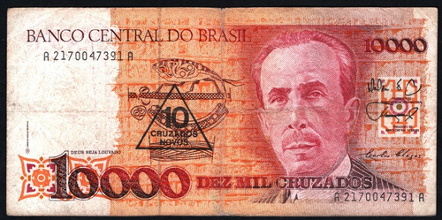 Brasil Billete 10 Cruzados Novos S/10.000 Cruzados Año 1989 