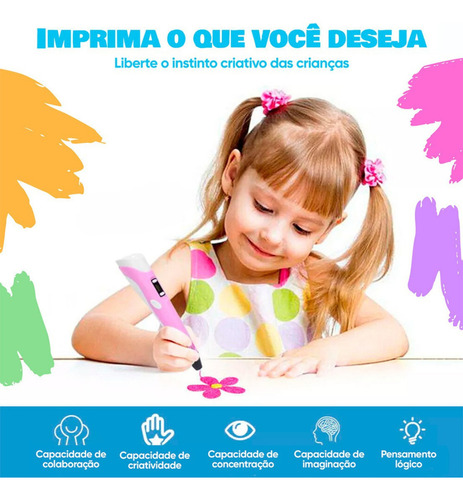 Caneta Impressora 3d Magica Profissional E Infantil C/ Refil Cores Sortidas EX Decor