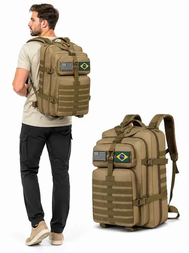 Jinping Mochila Tática Impermeável Cor Bege Reforçada Resistente Trilhas Camping