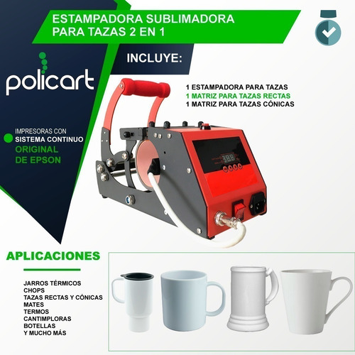 Sublimadora Estampadora Taza 2 En 1 Recta 11oz + Conica 12oz