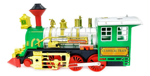 Tren Clásico, Locomotora C/ Luz Y Sonido, Grande 34cm, 12168 Color Verde