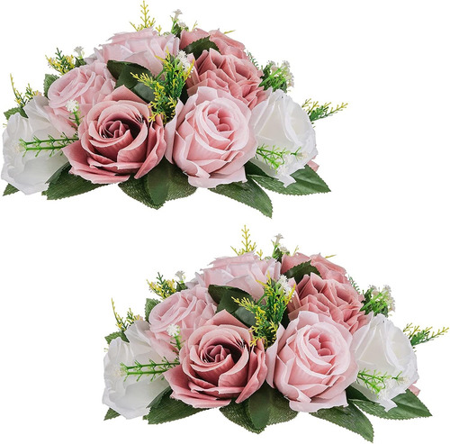 Flores Artificiales De Rosas, Rosa Y Blanca Pack 2u.