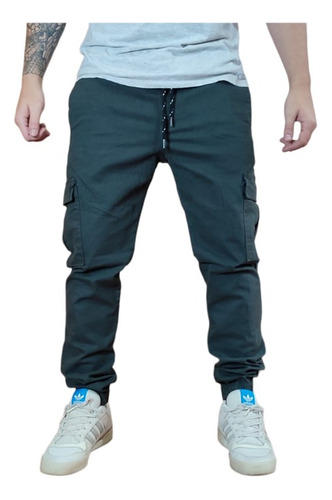 Pantalon De Gabardina-jogger-cargo Con Puño-import Style