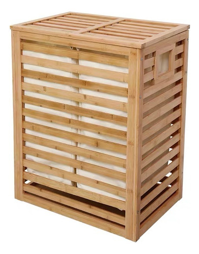 Cesta De Madera Dos Compartimentos Para Ropa Sucia Con Tapa