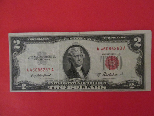 Antiguo Billete 2 Dolares Estados Unidos Año 1953 Escaso