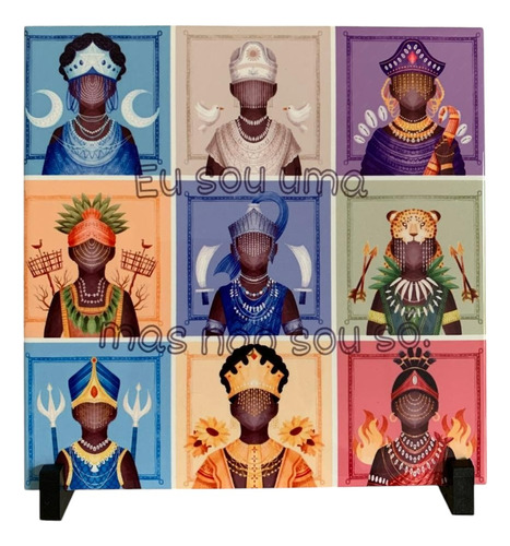 Porta Retrato Azulejo Orixás Eu Sou Uma Mas Não Sou Só. Branco