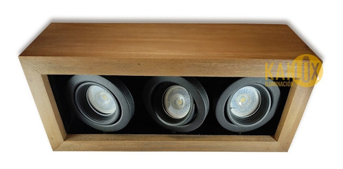 Plafon De Techo En Madera 3 Luces Para Dicroica Led Gu10