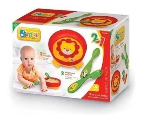 Combo Bebe Plato Con Cubiertos Alimentación Bimbi