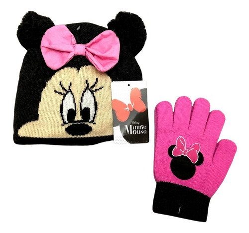 Imagem 1 de 4 de Kit Inverno Infantil Minnie Disney : Touca / Gorro + Luvas
