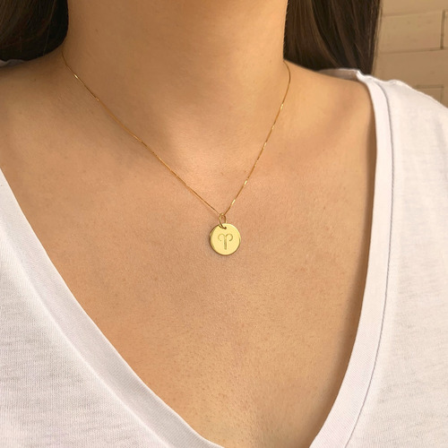 Imagem 4 de 6 de Pingente Ouro 18k Medalha Signo 13mm