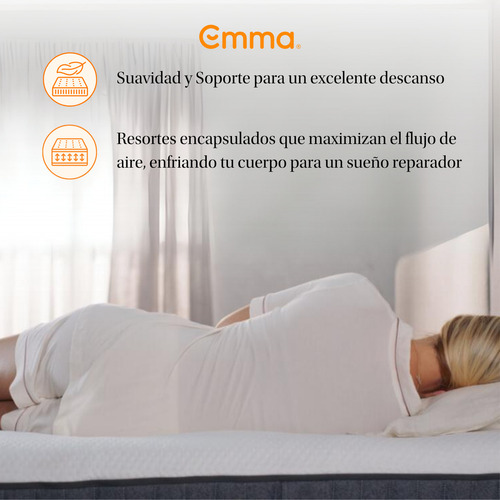 Colchón Emma Hybrid Queen Size | Memory Foam & Resortes Color Blanco/Gris