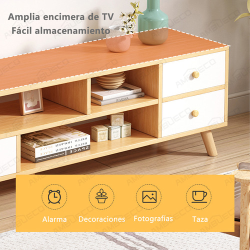 Mueble Para Tv Moderno Mesa 2 Cajon 1 Puerta 140*30*38 Cm Ambueco Morandi Gris
