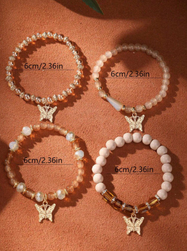 Pulsera De 4 Piezas Con Mariposas Doradas Y Marrones Shein Natural 18 Cm