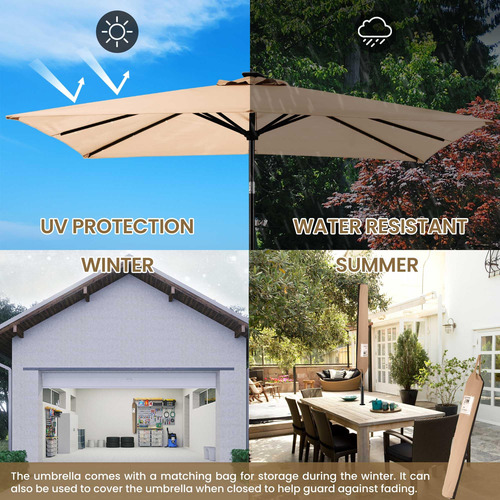 Sombrilla De Patio Rectangular Solar Led Negro 9x7ft 99in Al