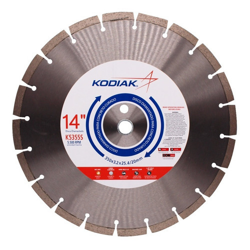 Disco Diamantado Segmentado 14 Pulgadas Kodiak K5355s Color Aluminio