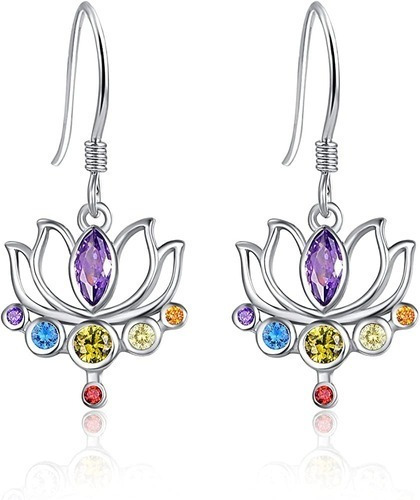 Aros Plata Fina 925 Flor Loto Joyas Mujer Regalo 7 Colores