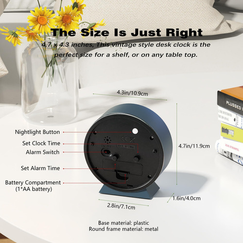 Reloj De Despertador Analógico Ayrely® 4.5, Reloj De Batería
