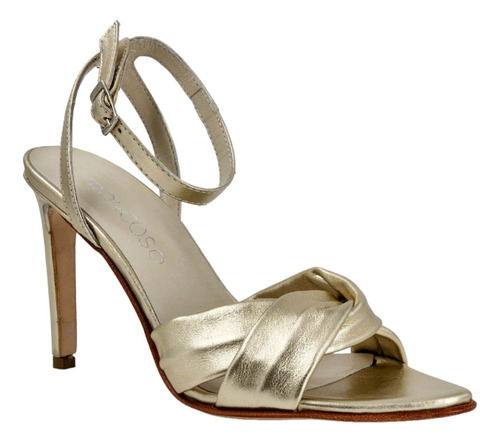 Sandalias Premium De Mujer Troncoso 850 Cuero Oro Platino