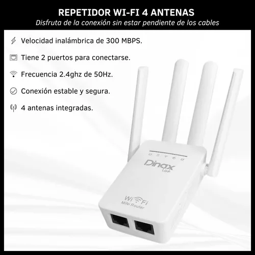 Repetidor Wifi Extensor Inalámbrico 300mbps Con 4 Antenas