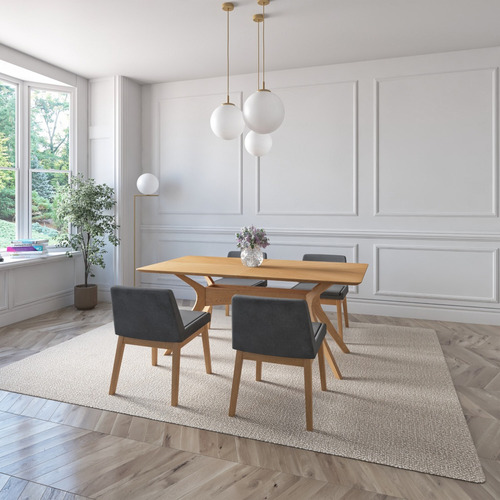 Juego De Comedor Lisboa De Madera Con 4 Sillas Tapizadas Diseño De La Tela De Las Sillas Gris Oscuro - Roble