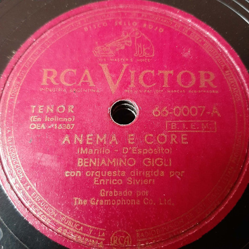 Pasta Beniamino Gigli Con Silvieri Orq Rca Victor C186